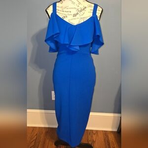 RACHEL Rachel Roy Blue Asymmetrical Pleated Sheath Dress